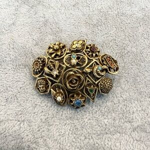 Vintage Goldette Gold Tone With Multicolor Accents Brooch Pin